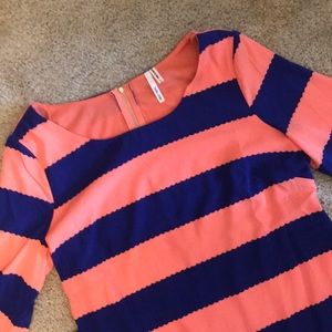 NWOT Navy & Coral Striped Shift Dress